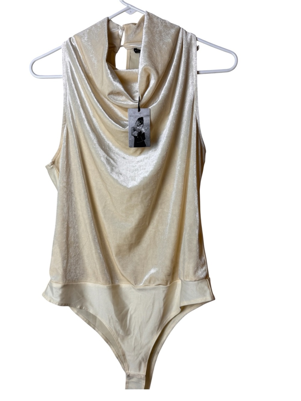 Sincerely Jules Sleeveless Cowl Neck Velour Bodysuit With Snap Closure Sz Large